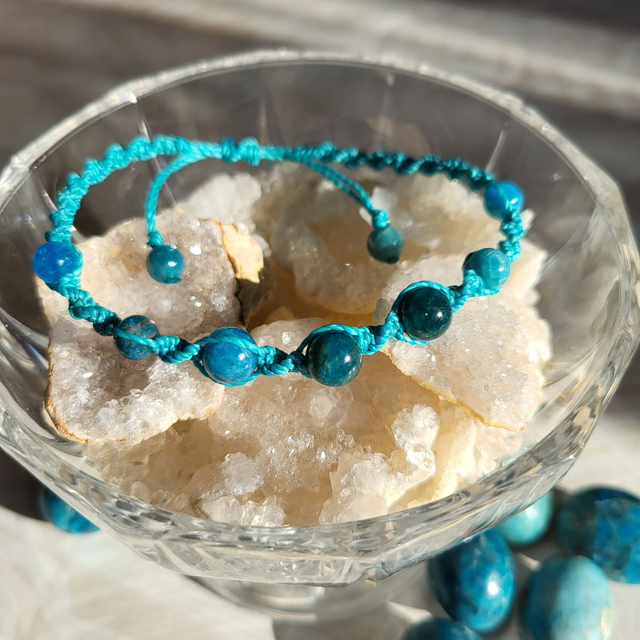 Kit Bracelet spirale apatite (micro-macramé fil turquoise, pierre naturelle)