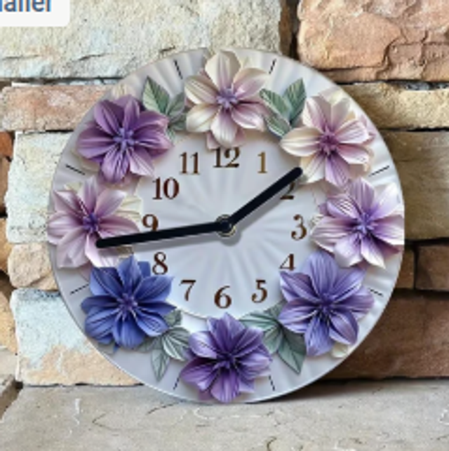 Vintage metalen klok Bloemmotief (20cm diameter)