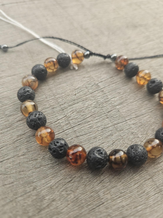 Bracelet homme agate de feu et pierre de lave