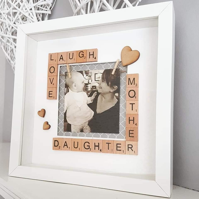 Mother &amp; Daughter, Laugh, Love scrabble picture frame. 