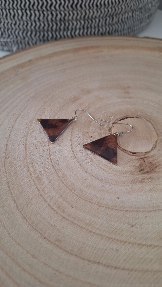 Boucles d&#039;oreilles triangle léopard/noir