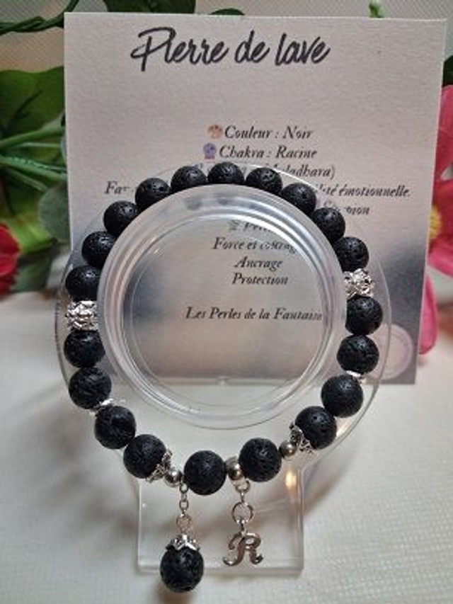 Bracelet en Pierre de Lave + carte chakra incluse