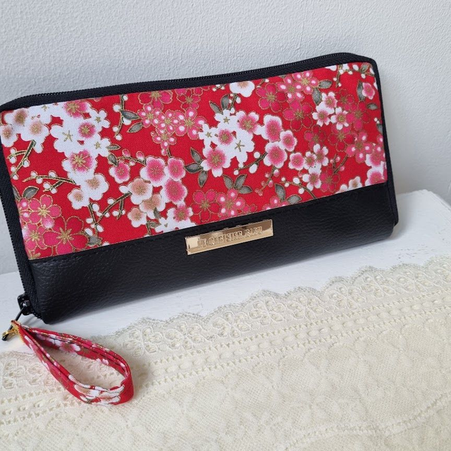 Portefeuille long zippé "Nina" rouge & simili cuir noir