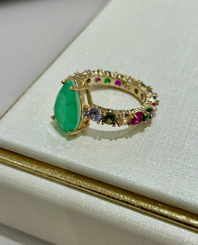 ANEL TAMANHOS GOTA FUSION TURMALINA OURO 18K COLOR