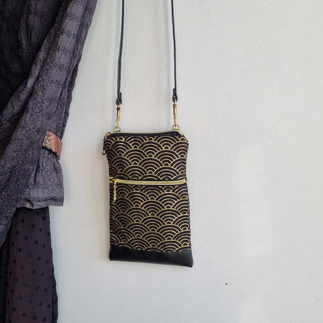 Mini-sac pour téléphone "Nami" noir & simili cuir noir