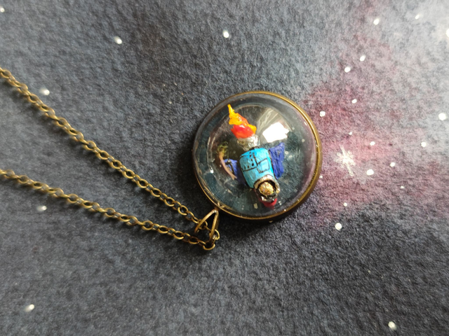 Retro comic rocket - Miniature Jewelry - One of a kind Diorama Art