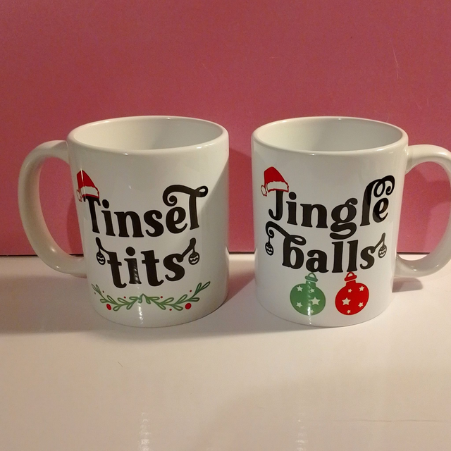 His &amp; Hers Christmas Mugs Tinsel Tits Christmas Mug Jingle Balls Christmas Mug