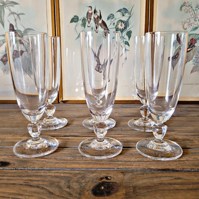 Flûtes à champagne vintage en cristal, jambe basse (lot de 6)