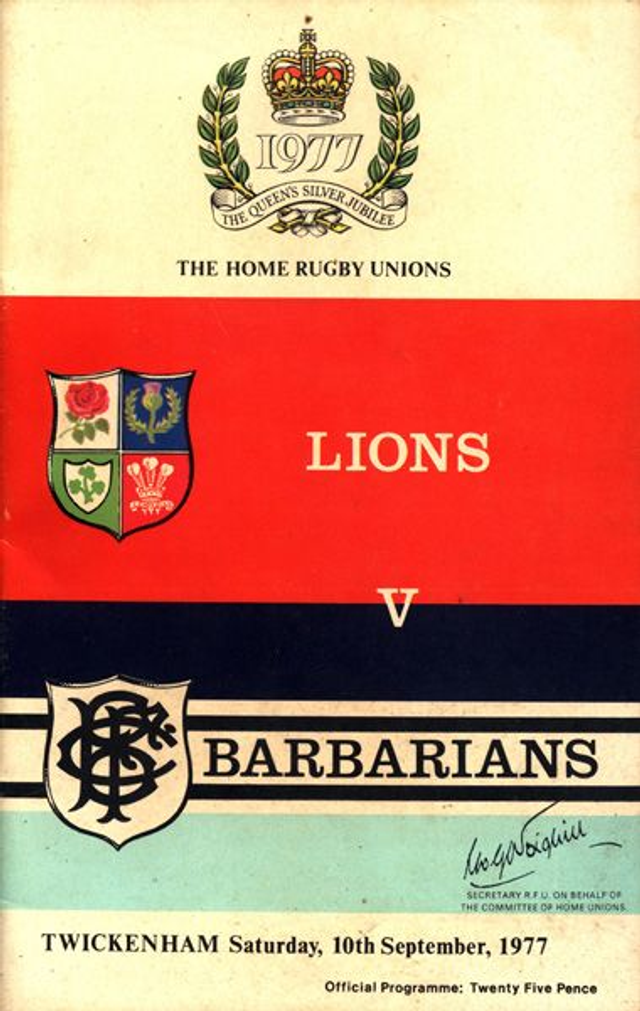 Lions v Barbarians 1977 Rugby Programme
