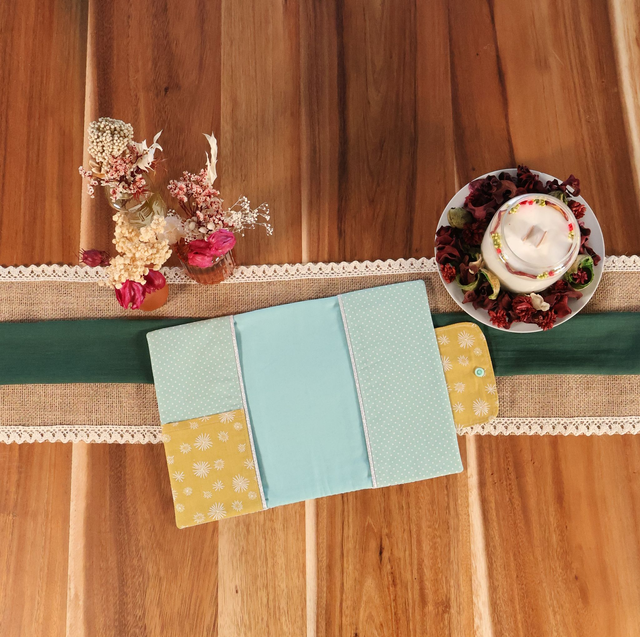 Feuille - Bleu ciel à pois biais argenté