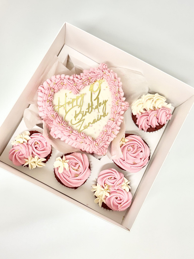 Bento Heart Birthday Cake &amp; Cupcakes