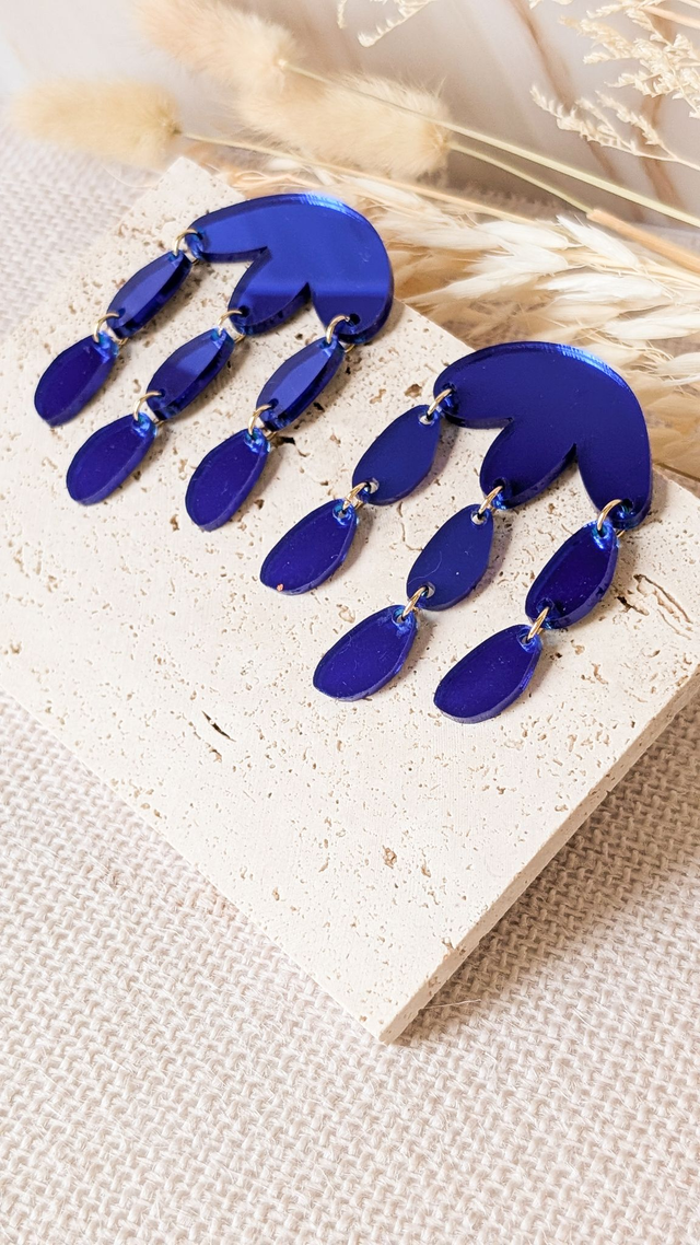 Boucles d&#039;oreilles bleues effet miroir en plexi