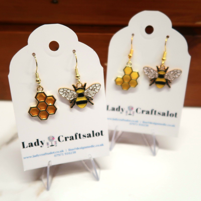Honeycomb &amp; Bee Earrings