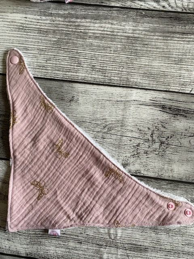 Bavoir bandana - Rose papillon