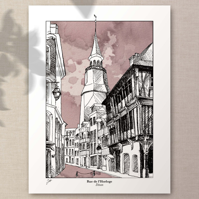 Affiche 30x40 - Vin Nature - Dinan, Rue de l'Horloge