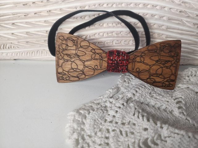 Noeud papillon bois motif rond