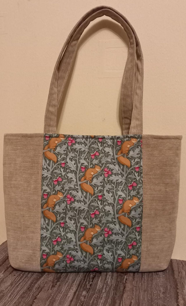 Shoulder Tote Bag - Beige and Green Floral