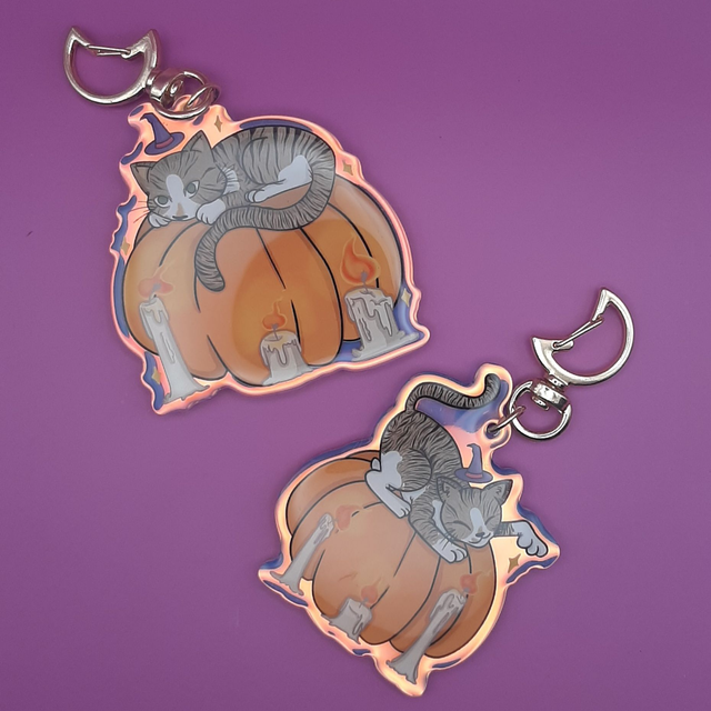 Porte-clé chat citrouille