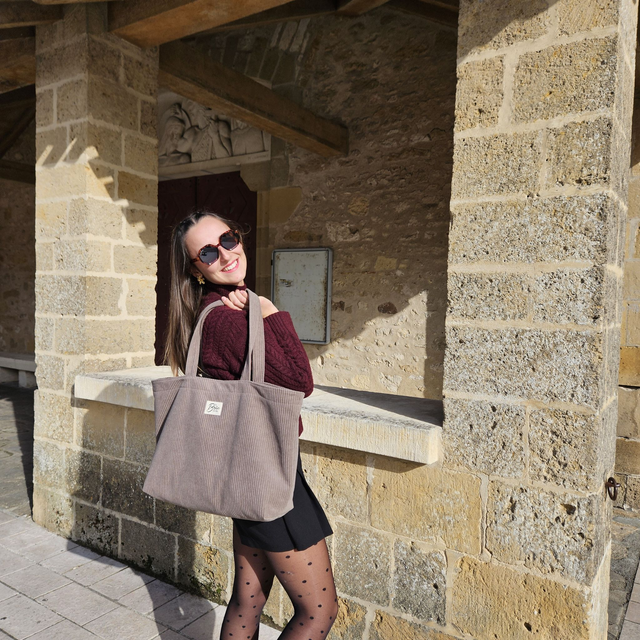 Sac cabas en velours côtelé taupe