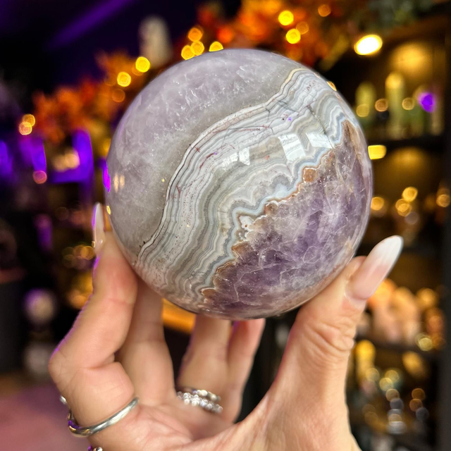 Amethyst with Crazy Lace Agate Sphere R59K2