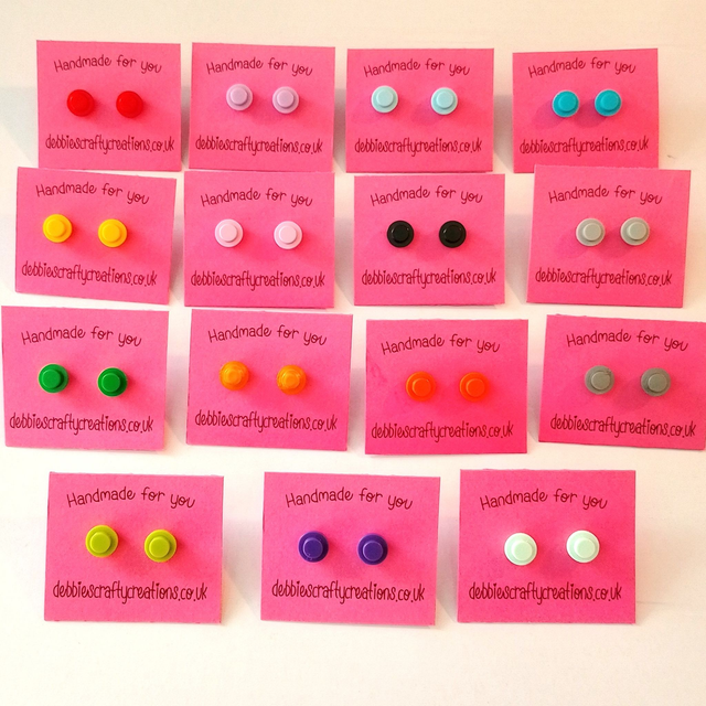 Kids Novelty Building Brick Stud Earrings - Building Block Earrings - 23 Colours