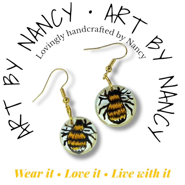 Handmade honey bee earrings - Art by Nancy