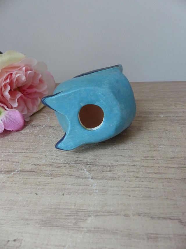 Figurine Canard bleu en poterie, Collection canard marine artisanal peint main, Canard décoration chambre bleue, canard joyeux pour cuisine