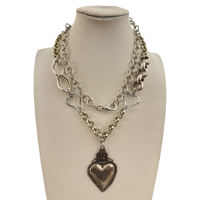 Collana lunga cuore ex-voto silver 25NM-44