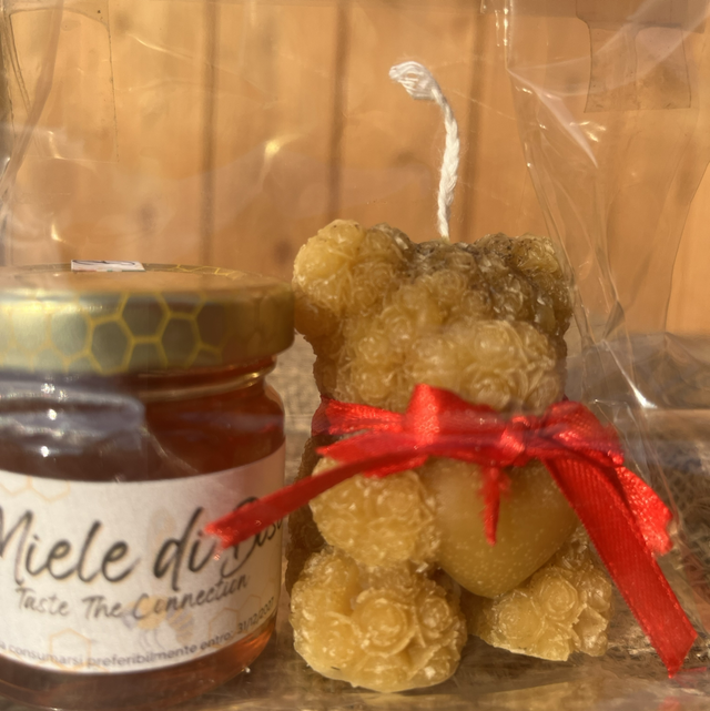 Confezione regalo miele 50 gr e candela in pura cera d'api