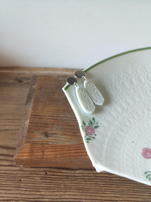 Boucles d'oreilles pendantes chevrons - porcelaine allemande, Rosenthal | no.1