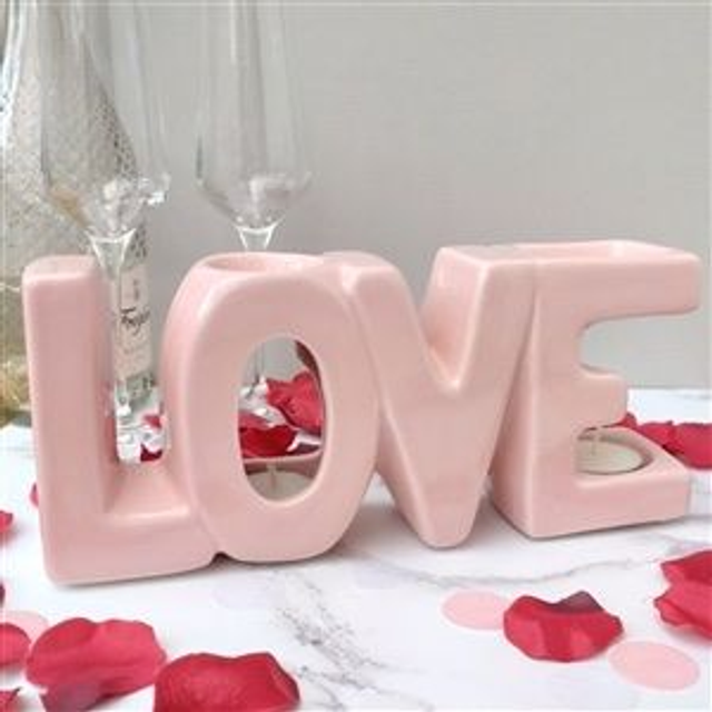 Pink Ceramic Double 'Love' Tea Light Burner