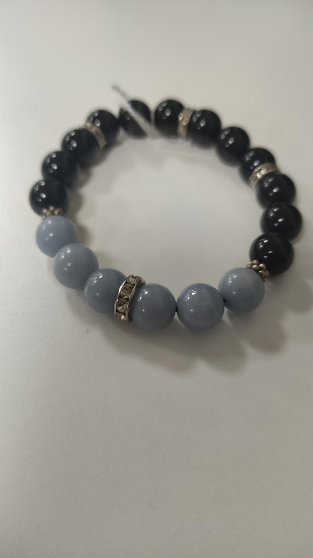 Bracelet angelite et obsidienne 