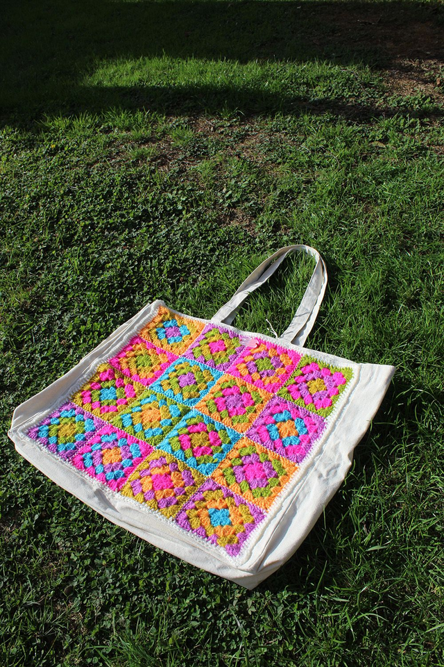 Neon Granny Square Tote Bag