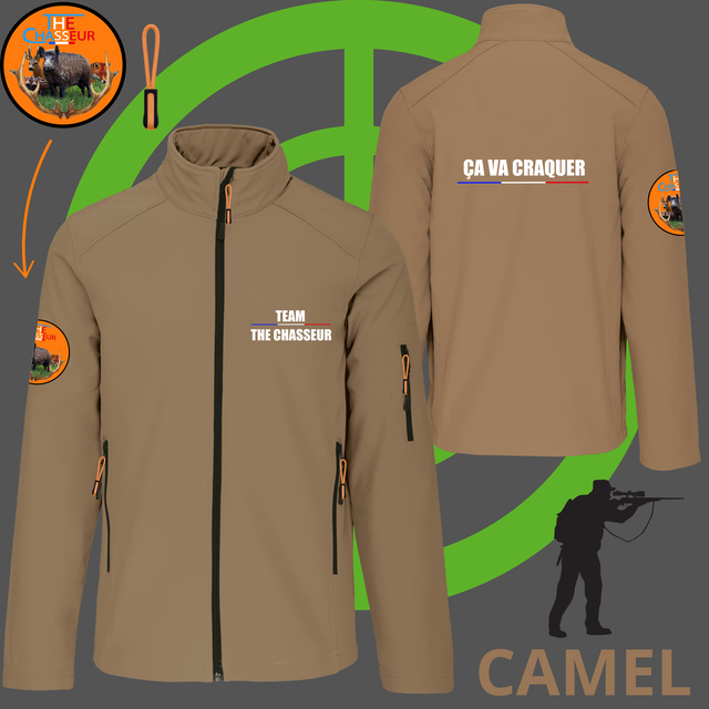 Veste softhell homme Brodé Team the Chasseur + CA VA CRAQUER