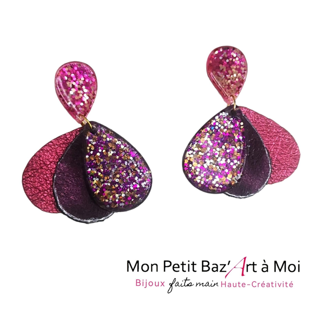 Boucles d'oreilles Paon GM framboise