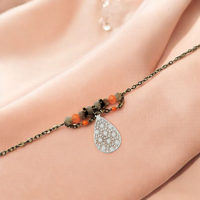 Bracelet acier inoxydable orange fluo blanc et doré