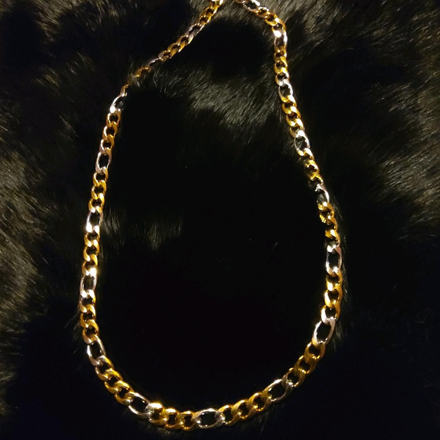 Collier bicolore maille figaro en acier inoxydable