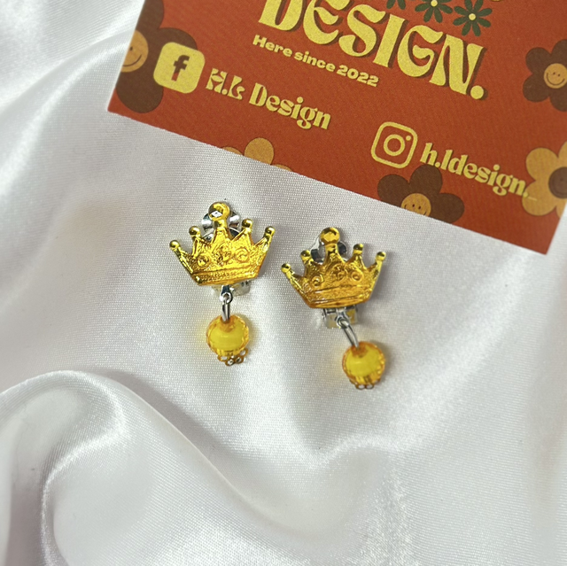Yellow Princess Crown Clip-On Earrings
