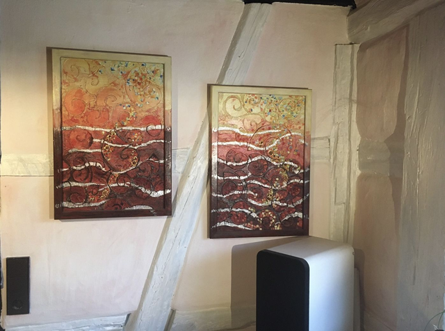 Acrylcollage „Träume nicht dein Leben- Lebe deinen Traum „ zweiteilig Holzrahmen Edelsteine Metallfolie Spachtelmasse 2x42x62cm