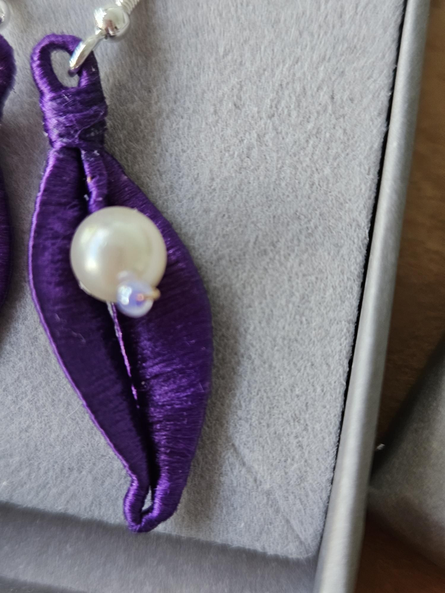 Purple silk wrapped earrings 