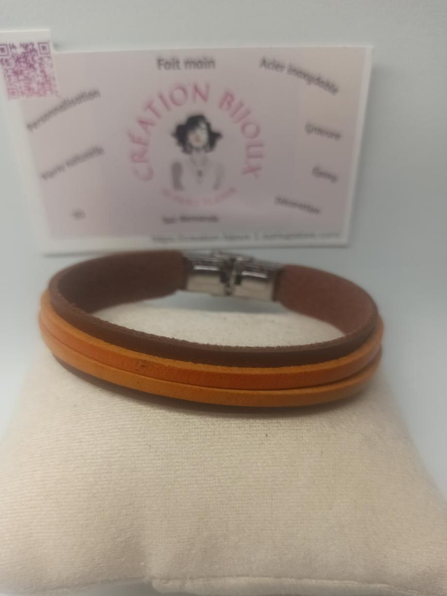 Bracelet  en similicuir marron, orange 