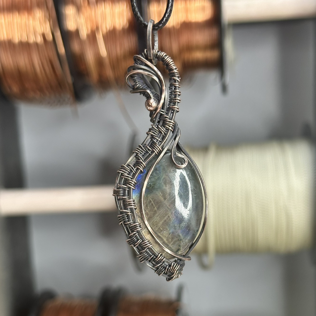 Labradorite pure copper wrapped pendant 