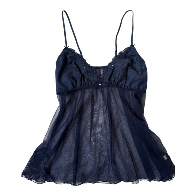 coquette navy blue floral embroidered cups cami