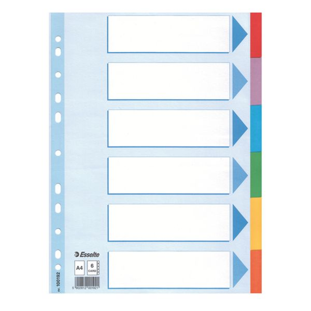 Intercalare cartoncino - 6 tasti colorati - A4 - Esselte