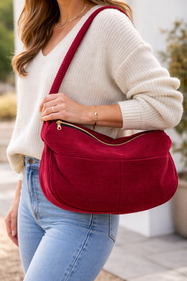 SAC HOBO EN VELOURS COTELE LIE DE VIN