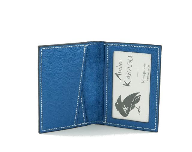 Porte-Cartes MADO Bleu Grainé Fil Blanc