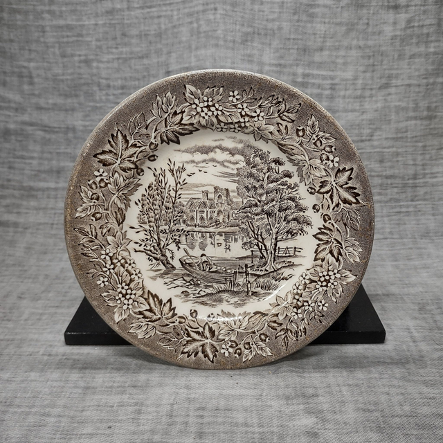 English Ironstone Tableware | Dessertbord Gebaksbord Plat bord (diameter 17,5 cm | hoogte 2,0 cm) ‘Castles&#039; motief in grijze kleur | Vintage