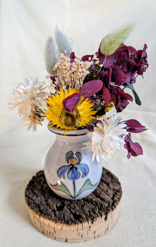 Marjolaine - Bouquet de fleurs séchées - vase chiné 