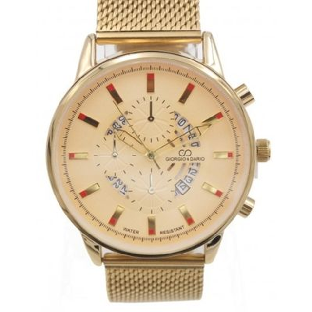 montre marque Giorgio &amp; Dario tendance homme fond doré, date, étanche, et son bracelet maille milanaise doré