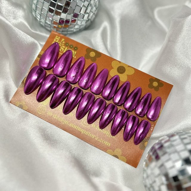 Adult Pink Chrome Long Pointed Press-on Nails